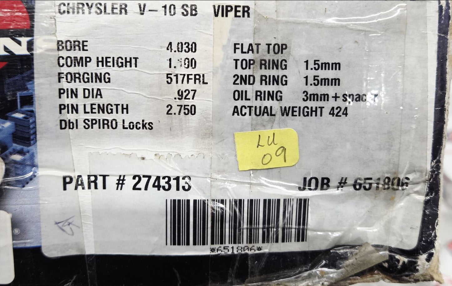 1992-2002 Dodge Viper Piston Kit 4.030 Bore J&E with Pins and Clips