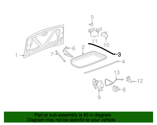 2005-2013 Chevy Corvette C6 Convertible Deck Lid Seal Strip OEM GM 15881431