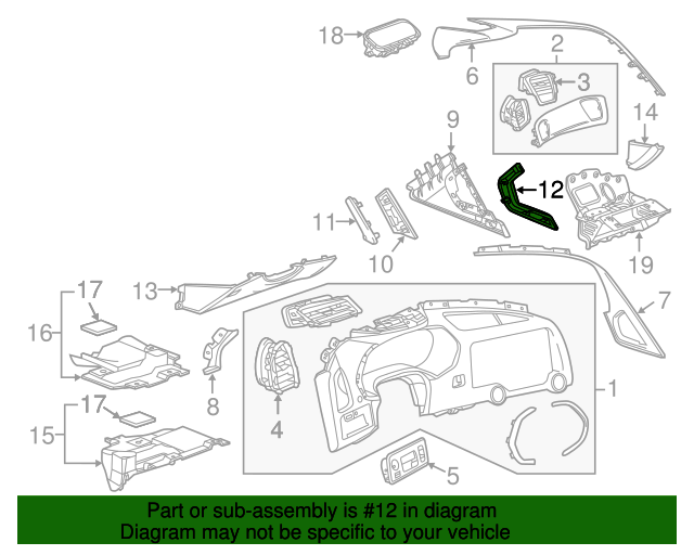 2014-2019 Corvette C7 Dash Panel Lower Center Trim Ash Gray OEM 22826759
