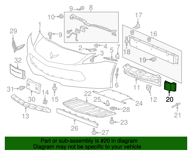 2014-2019 Chevy Corvette Front Bumper Outer Cushion Absorber Support OEM