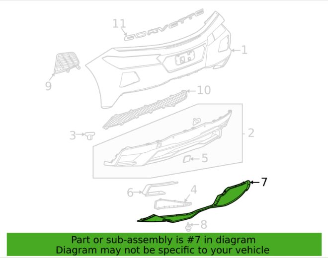 2020-2026 Corvette C8 Rear Bumper Diffuser Lower Panel OEM GM 85525476