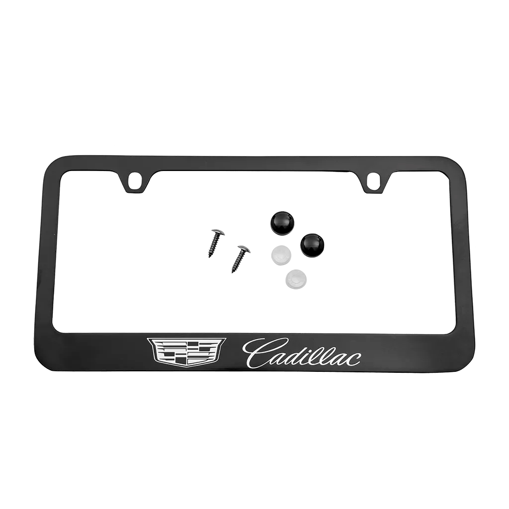 Black with Chrome Cadillac Crest & Script License Plate Frame OEM GM