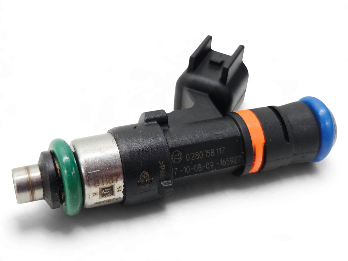 Send it Auto Parts genuine Bosch 0280158117 550cc EV14 fuel injector with black body and green and blue O-rings