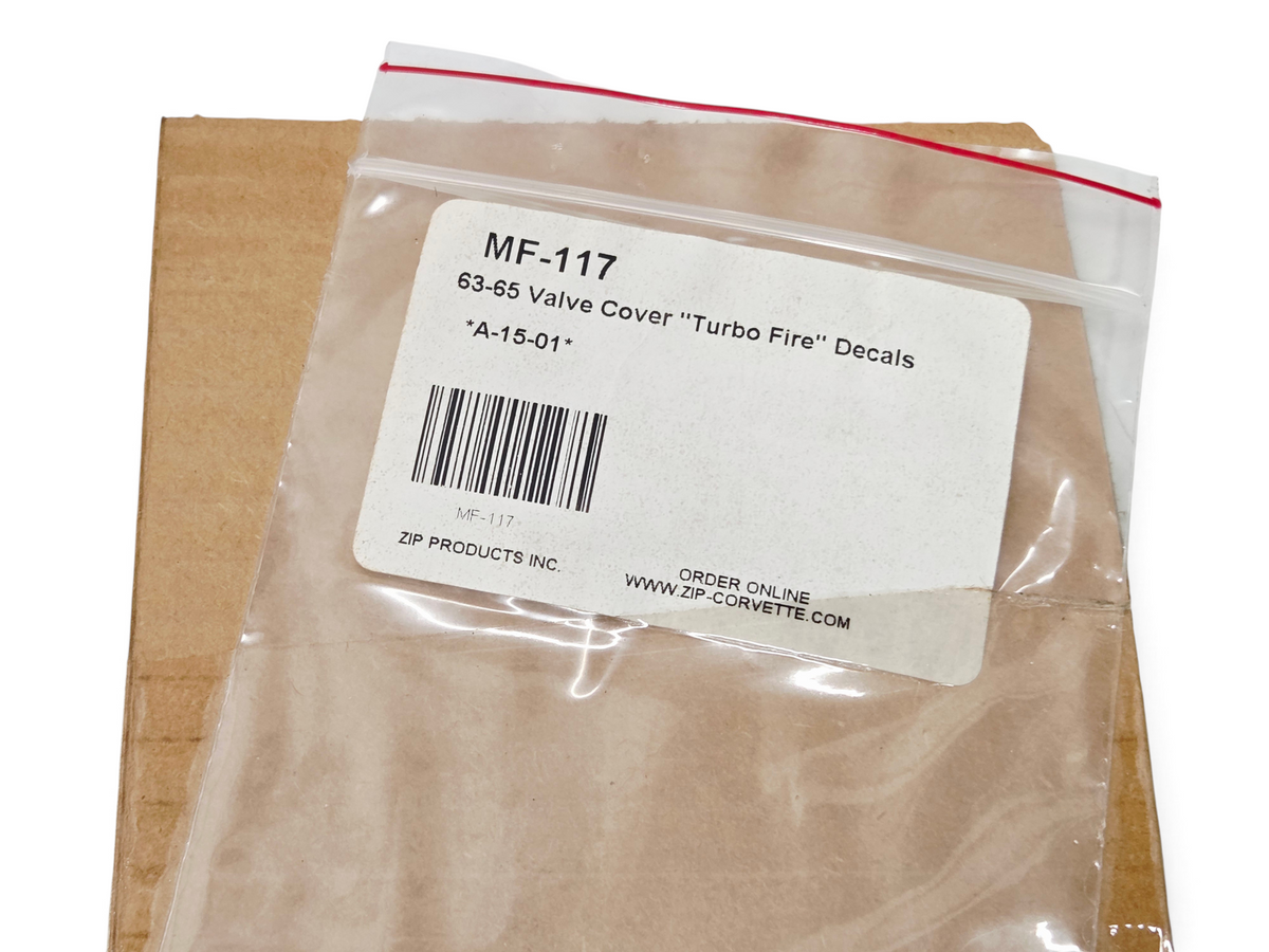 Send it Auto Parts 1963-1965 Corvette C2 327 Turbo Fire valve cover foil decals in original Zip packaging
