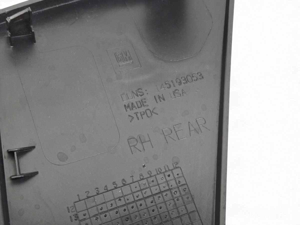 Send it Auto Parts OEM GM Corvette C7 rear wheel splash guard showing part number 145193053 and RH REAR markings