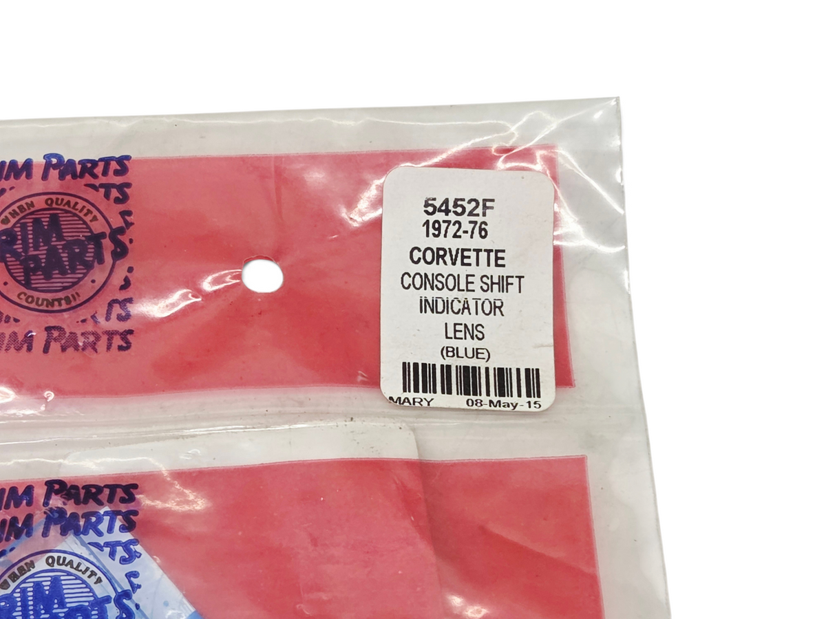 Send it Auto Parts blue console shift indicator lens for 1972-1976 Corvette C3 in original Trim Parts packaging