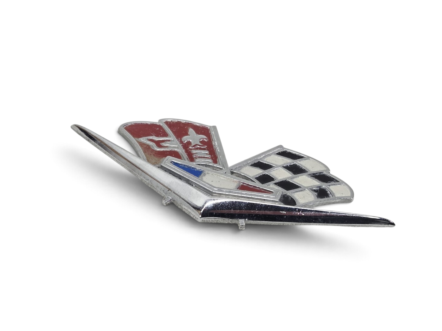 Send it Auto Parts OEM 1962-1963 C2 Corvette fender cross flags emblem in driver quality condition