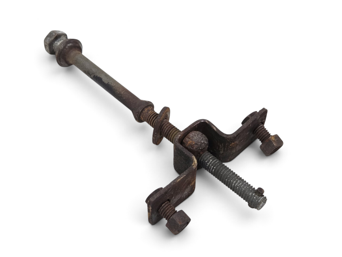Send it Auto Parts OEM GM spare tire tub lock bolt and bracket for 1968-1970 Corvette C2 with rusted metal finish