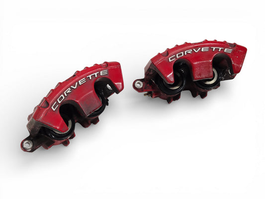 1997-2004 Chevy Corvette C5 Z06 Red Front Brake Calipers Pair OEM GM
