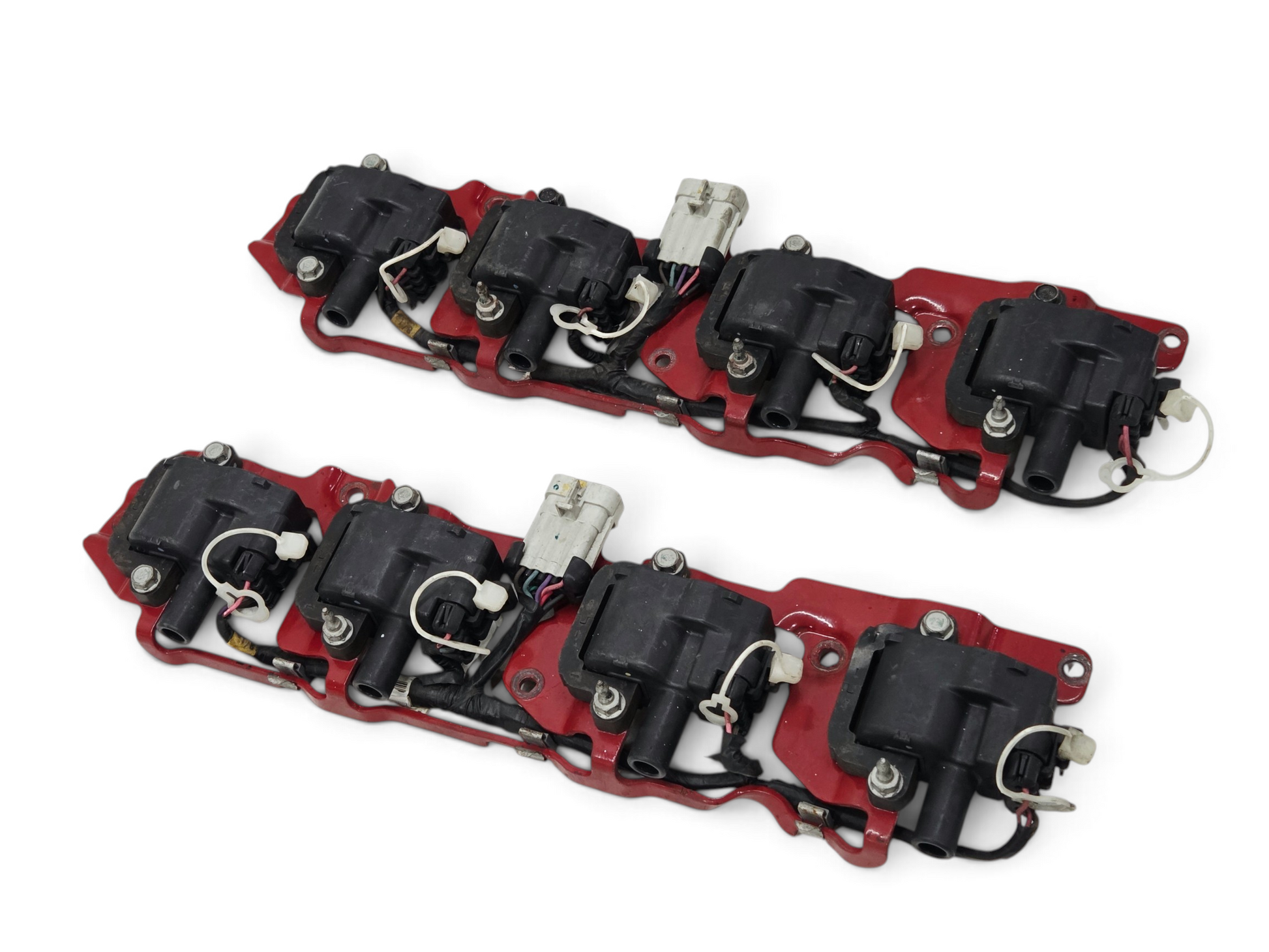 Send it Auto Parts OEM GM LS1 LS6 ignition coil sets with red mounting brackets and wiring harnesses