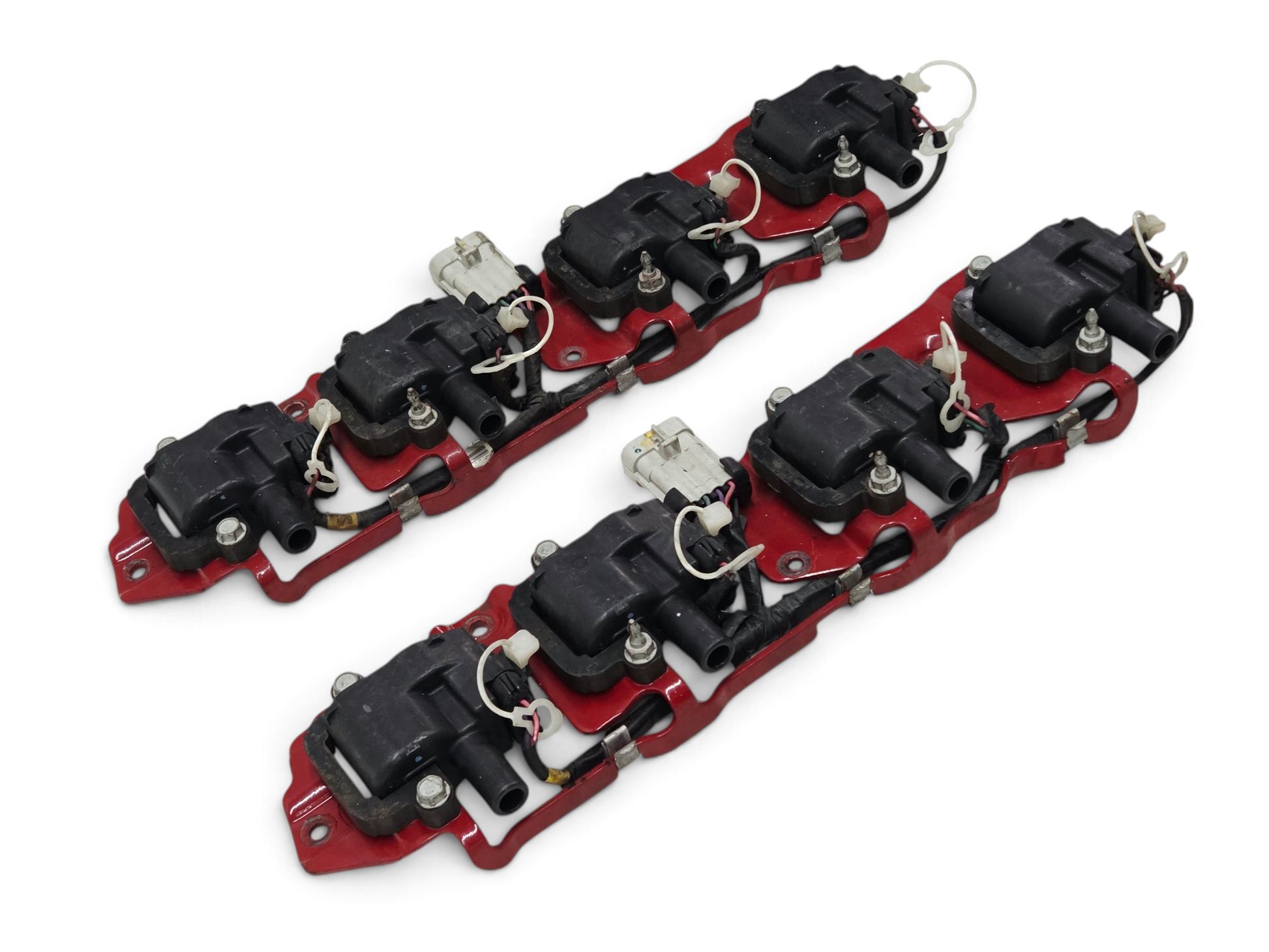 Send it Auto Parts OEM GM LS1 LS6 ignition coil set with red brackets, wiring harness, and studs for V8 engines