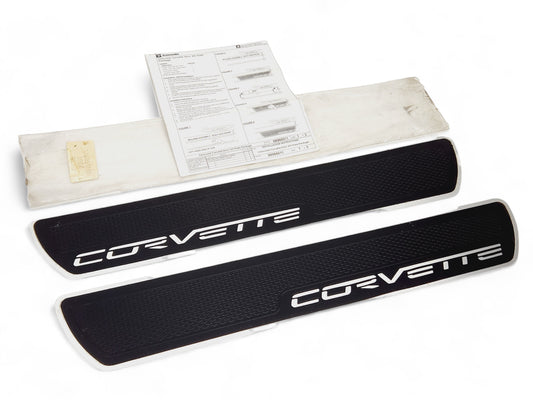 2005-2013 Chevy Corvette C6 Brushed Aluminum Door Sills OEM GM 17800062