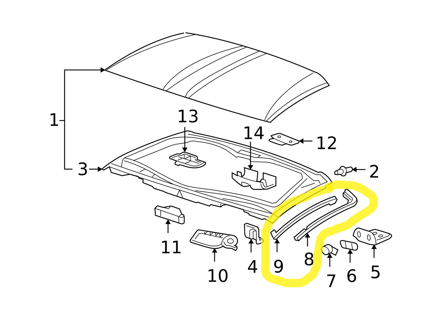 2005-2013 Chevy Corvette C6 Targa Top Weatherstrip with Retainers OEM GM