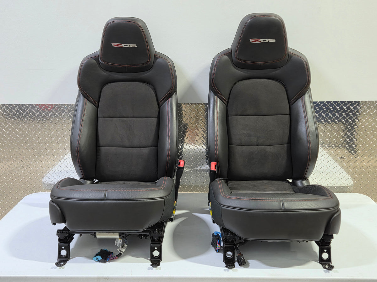 2013 Corvette C6 Z06 3LZ Heated Seats with Door Panels Black with Red Stitching