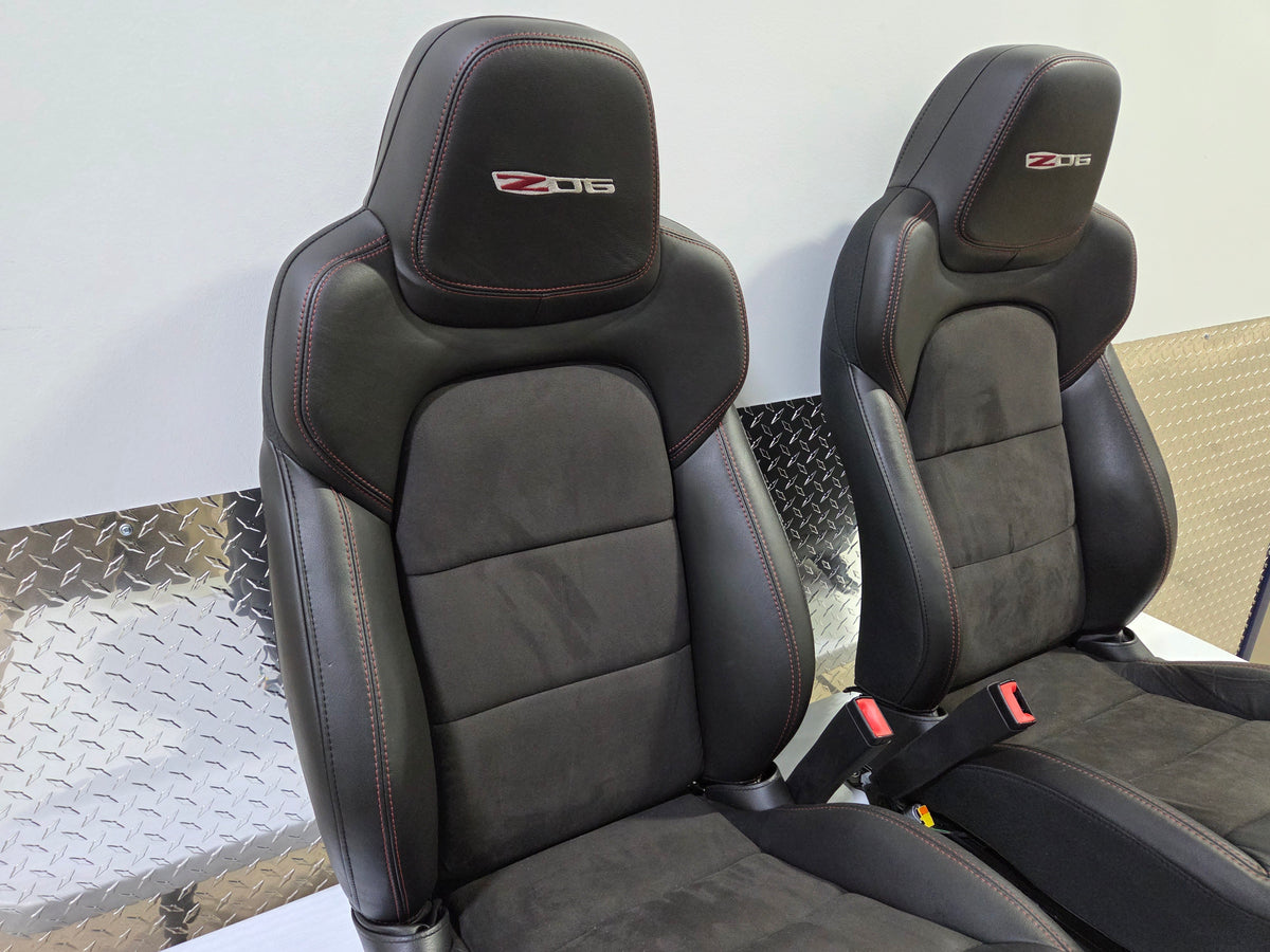 2013 Corvette C6 Z06 3LZ Heated Seats with Door Panels Black with Red Stitching