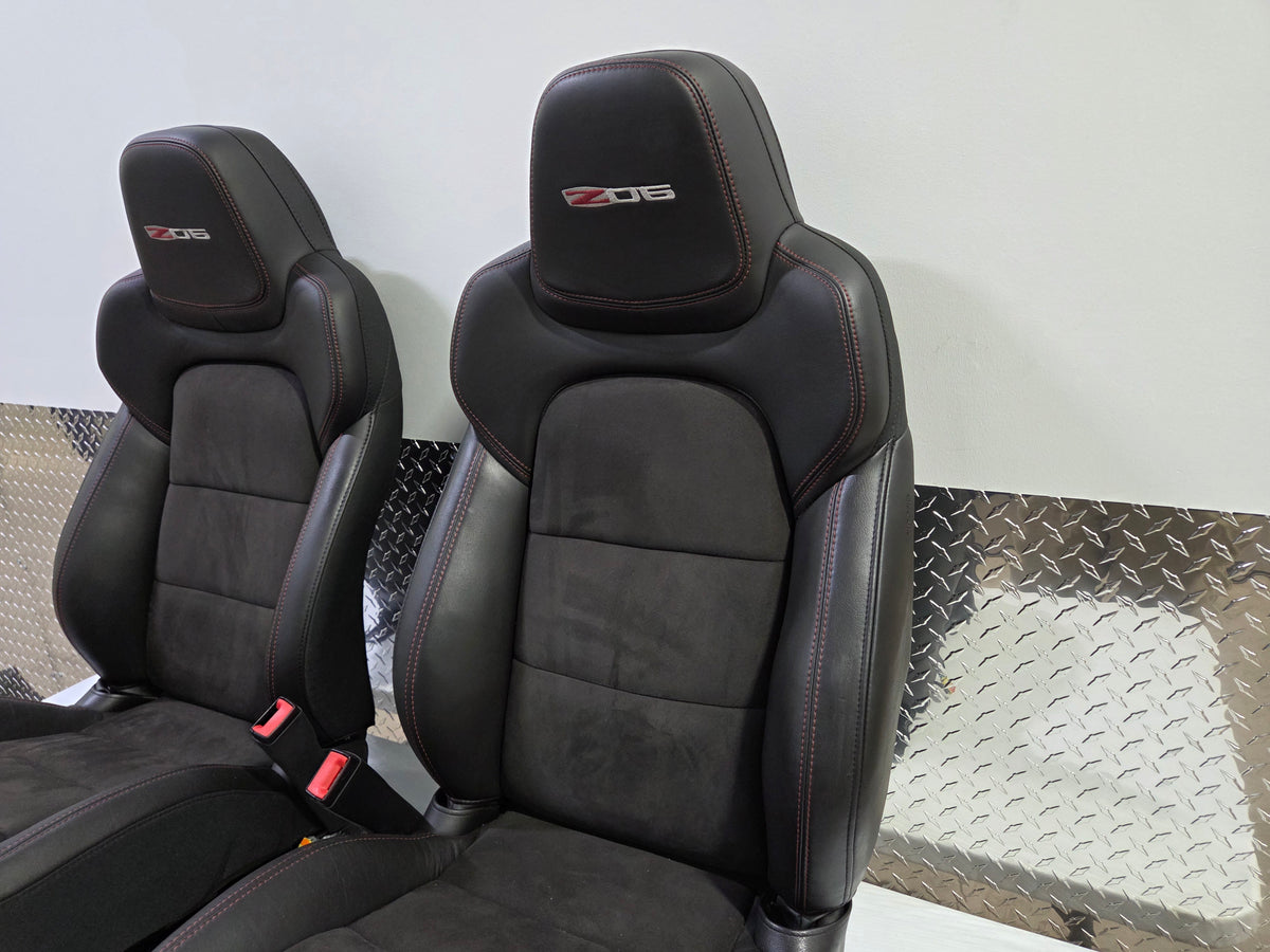 2013 Corvette C6 Z06 3LZ Heated Seats with Door Panels Black with Red Stitching