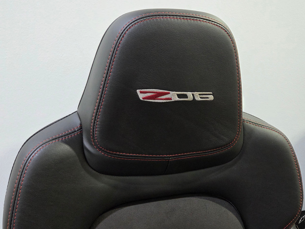 2013 Corvette C6 Z06 3LZ Heated Seats with Door Panels Black with Red Stitching