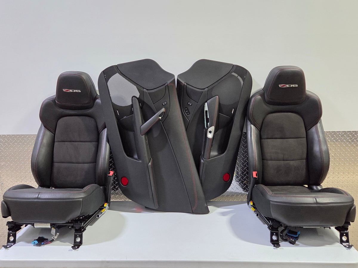 2013 Corvette C6 Z06 3LZ Heated Seats with Door Panels Black with Red Stitching