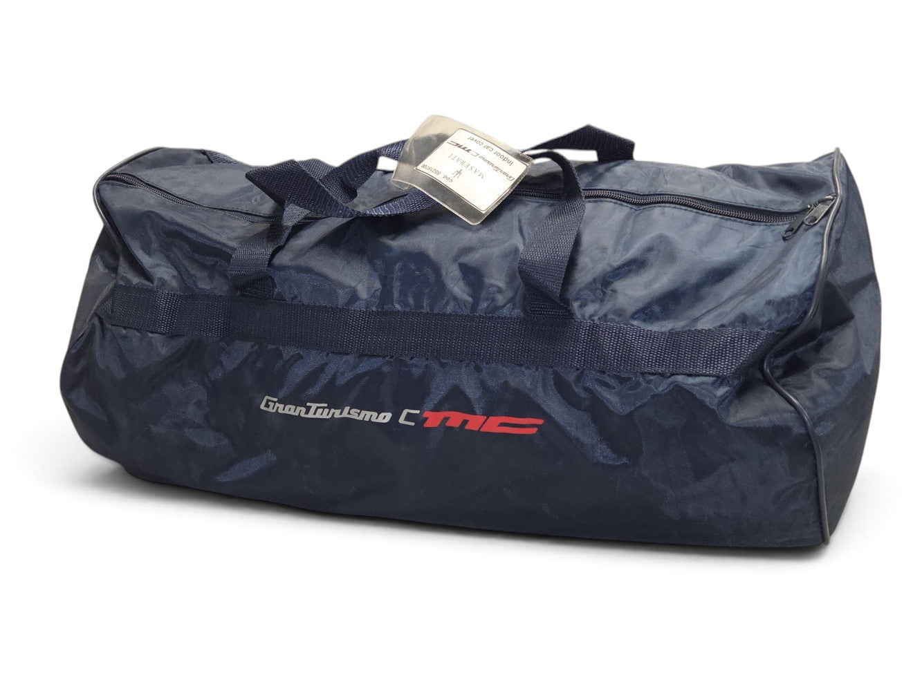 Send it Auto Parts blue Maserati GranTurismo MC indoor car cover in a branded storage bag with silver lettering