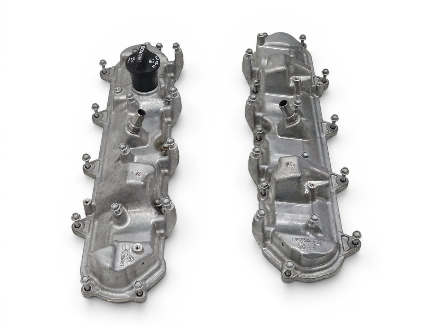 Send it Auto Parts OEM GM valve covers for 2016-2024 LT1 LT4 engines, silver metal finish with oil cap included.