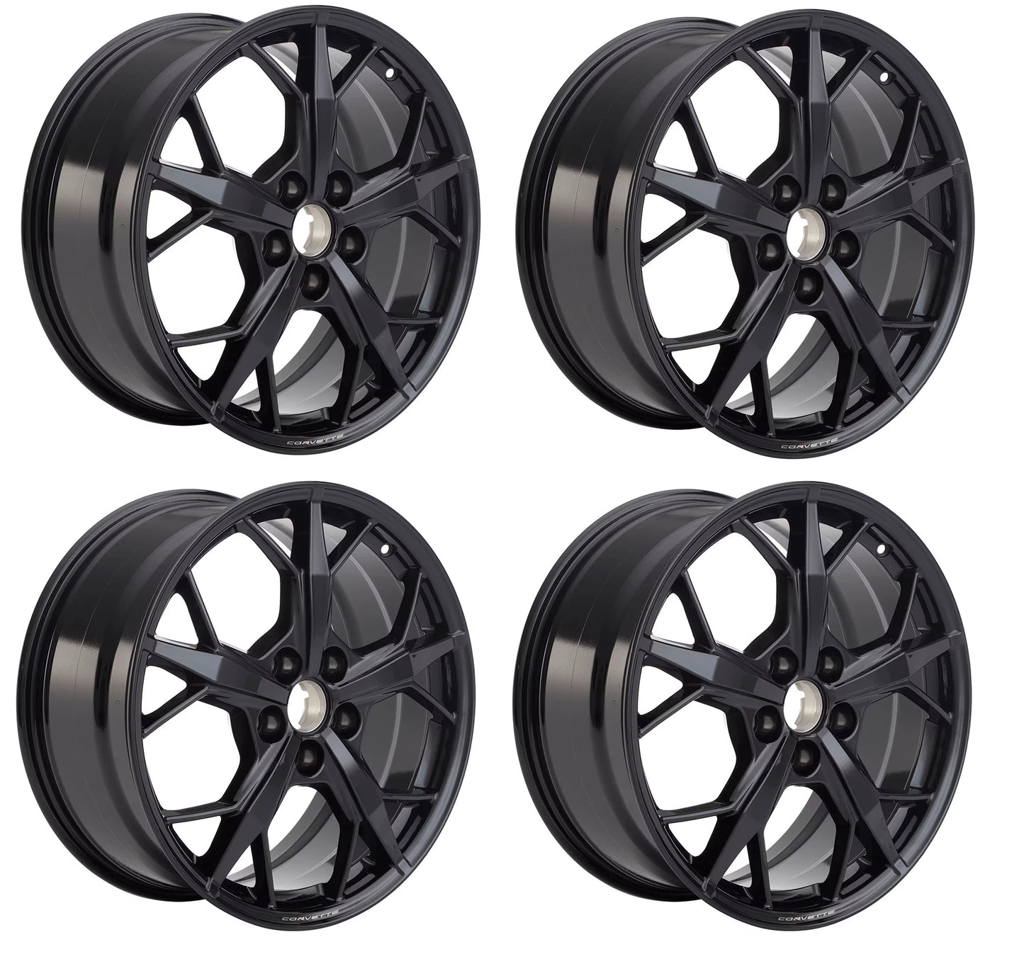2020-2025 Chevy Corvette C8 Trident Gloss Black Wheel Set OEM GM