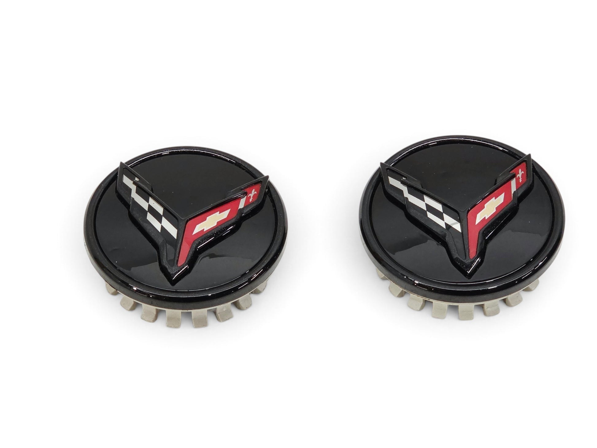 Send it Auto Parts gloss black OEM wheel center caps for 2020-2026 Chevrolet Corvette C8 Stingray, pair of two