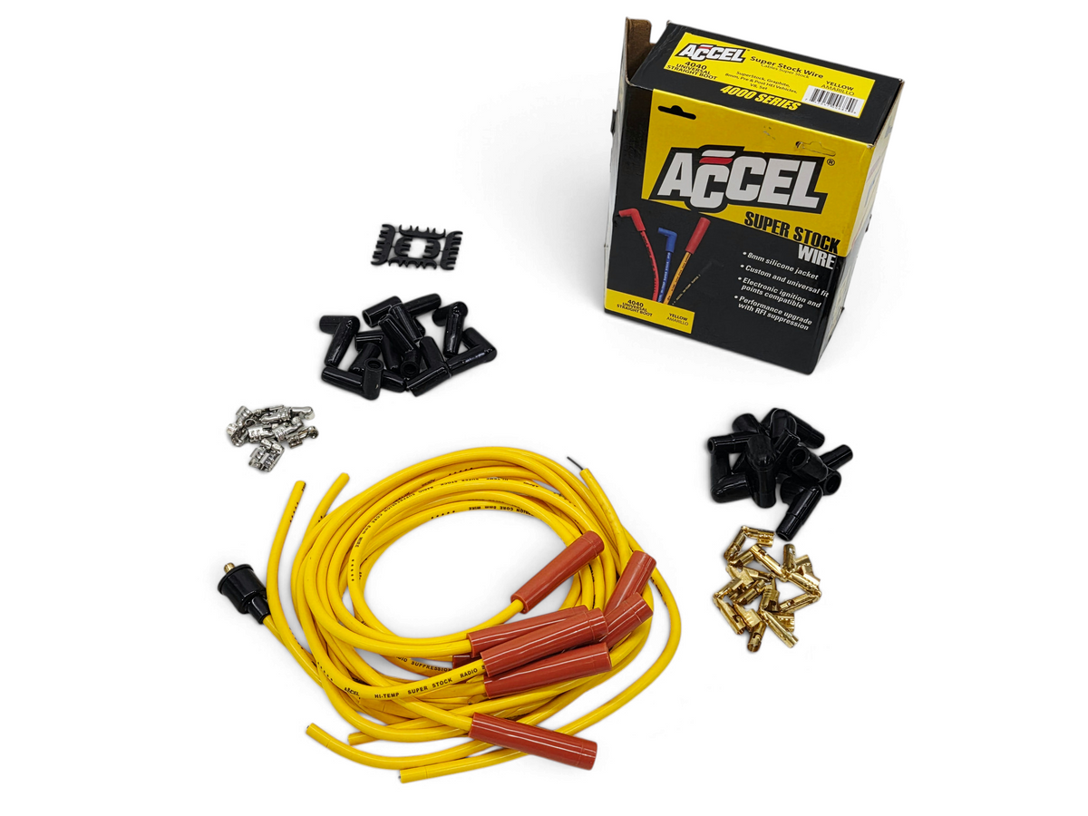ACCEL 4040 Spark Plug Wire Set - 8mm Yellow with Orange Straight Boots Universal