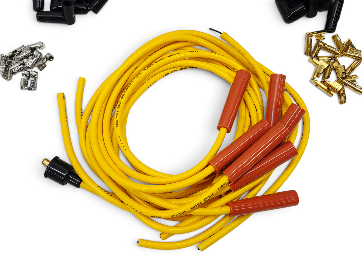 ACCEL 4040 Spark Plug Wire Set - 8mm Yellow with Orange Straight Boots Universal