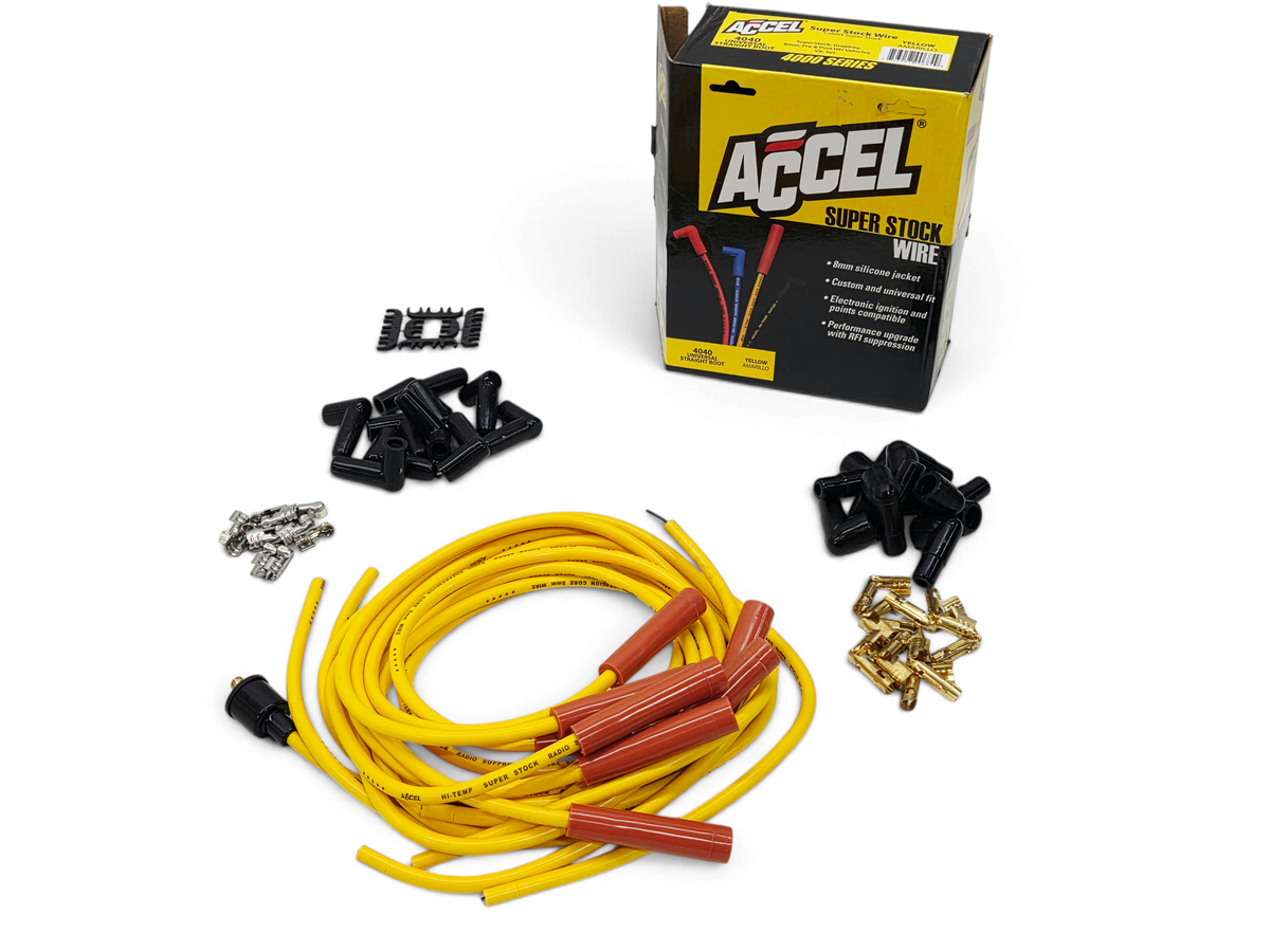 ACCEL 4040 Spark Plug Wire Set - 8mm Yellow with Orange Straight Boots Universal