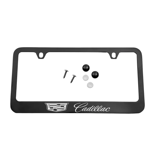 Black with Chrome Cadillac Crest & Script License Plate Frame OEM GM