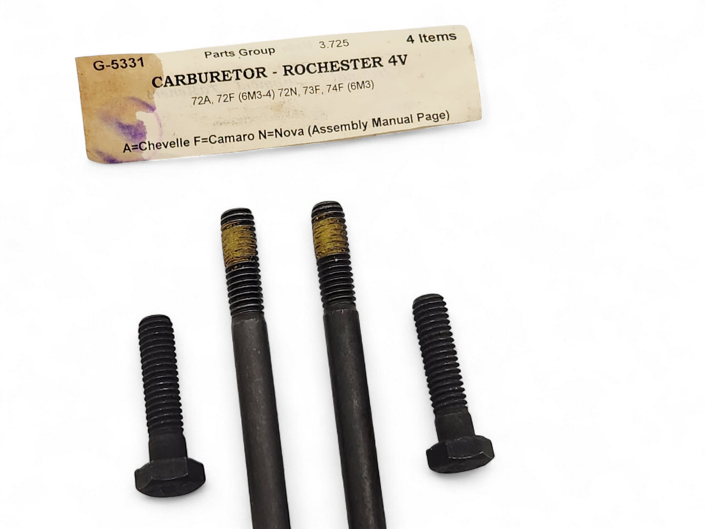 Chevelle Camaro Nova Rochester 4V Small Block V8 Carburetor Bolt Kit