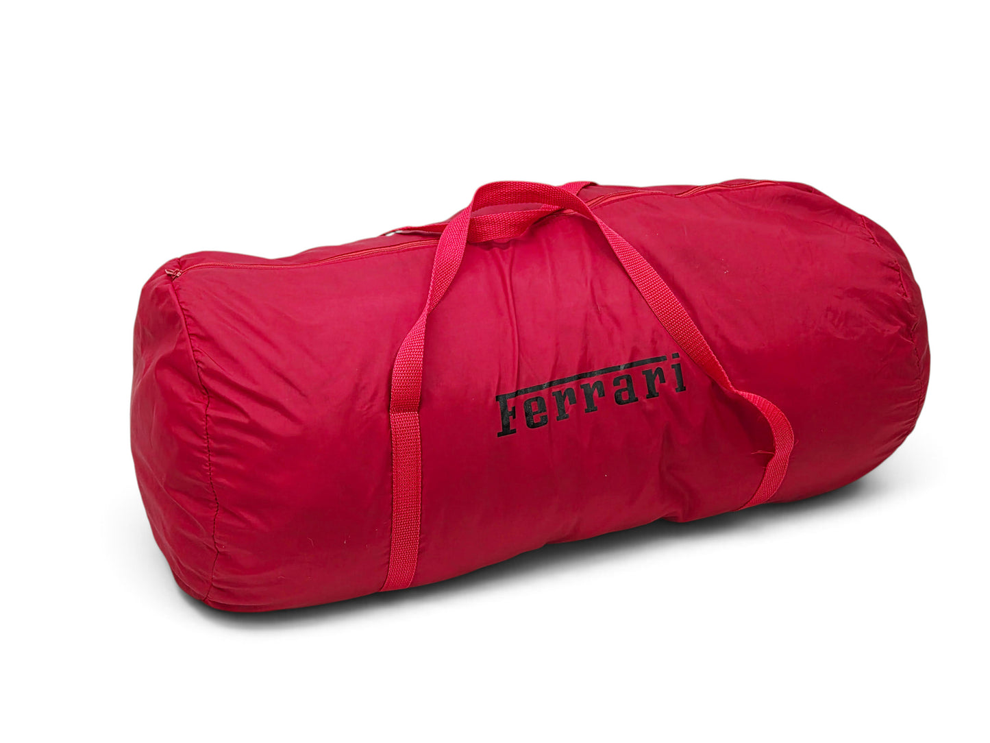 Send it Auto Parts red Ferrari California indoor car cover storage bag with black logo branding