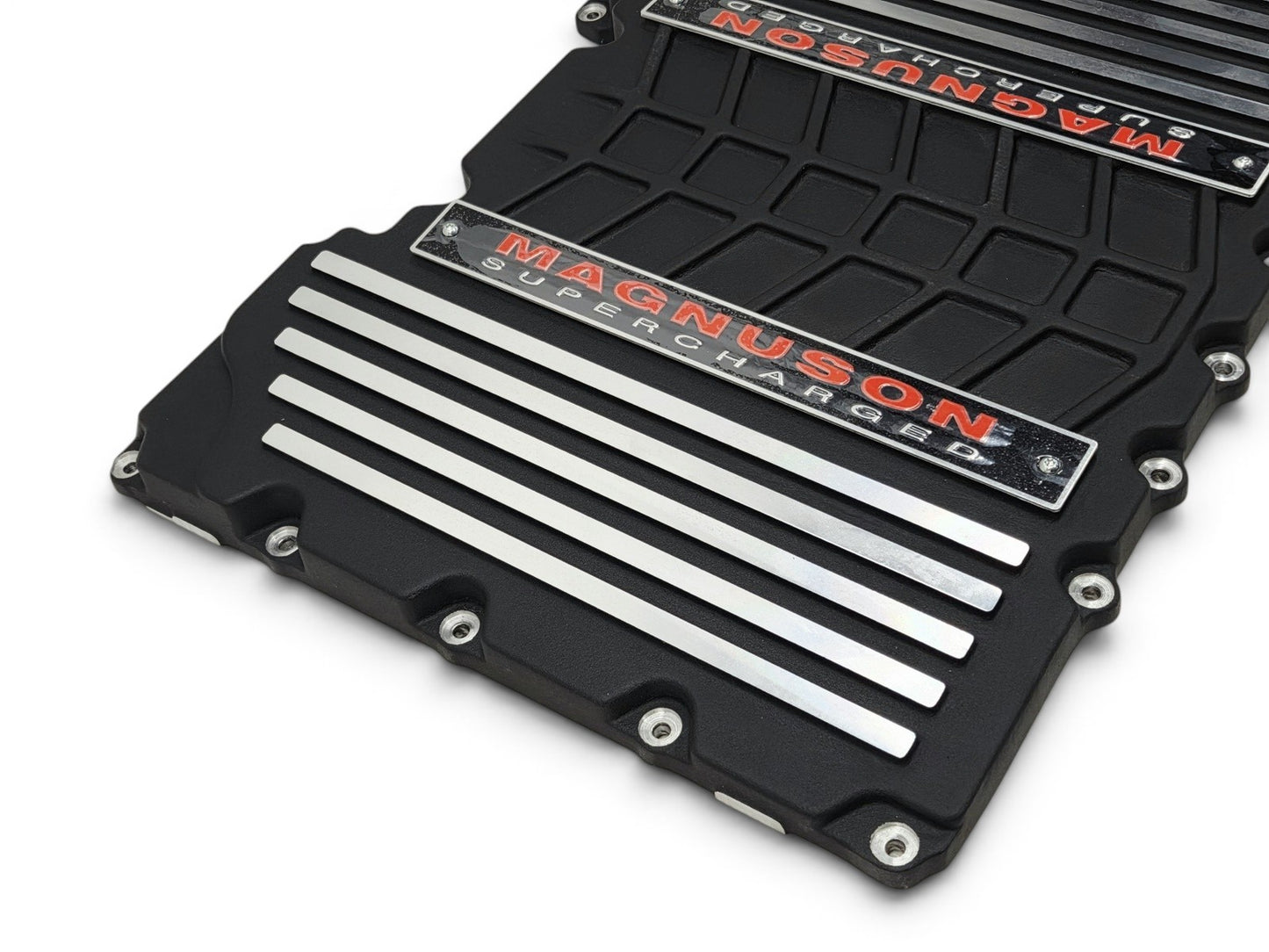 Send it Auto Parts Magnuson LT4 TVS2650R supercharger housing lid with black finish and silver nameplate accents.