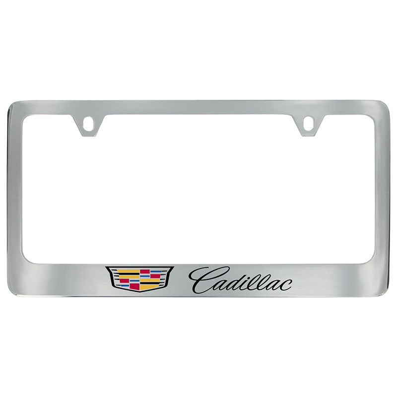 Multicolored Cadillac Crest with Black Script Chrome License Plate Frame OEM GM