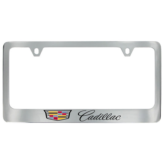 Multicolored Cadillac Crest with Black Script Chrome License Plate Frame OEM GM