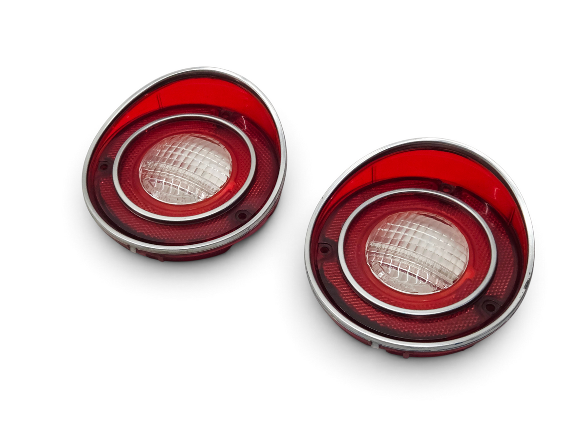 Send it Auto Parts OEM 1971 Corvette red and clear backup lamp tail light lenses with chrome trim