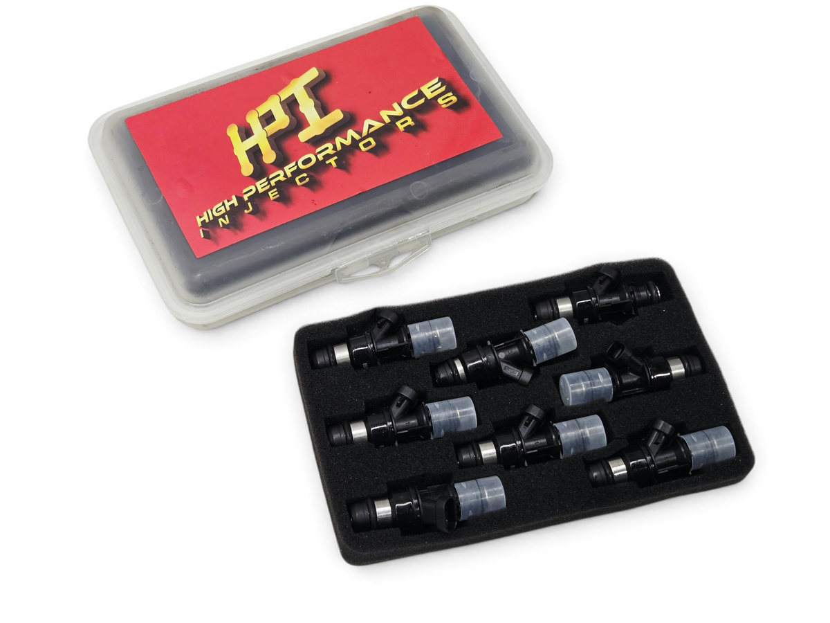 Send it Auto Parts set of 8 High Performance Injectors 850cc Delphi shorty style fuel injectors in a foam storage case