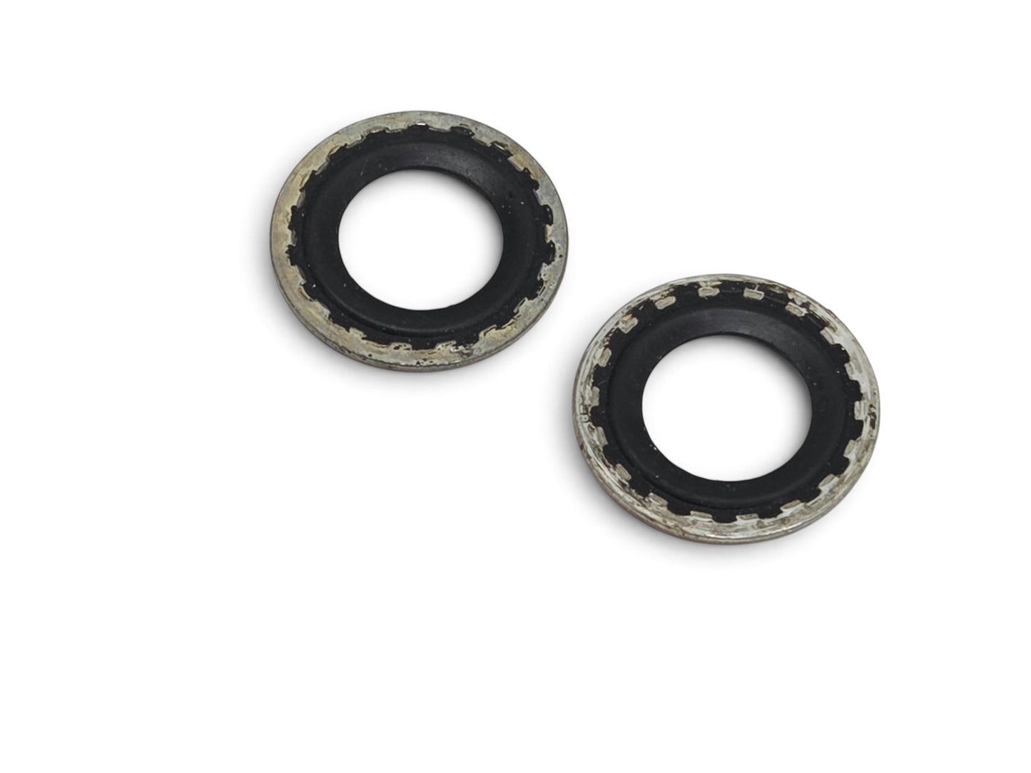 Send it Auto Parts OEM GM A/C compressor hose seal kit for Camaro and Corvette, featuring two circular rubber gaskets.