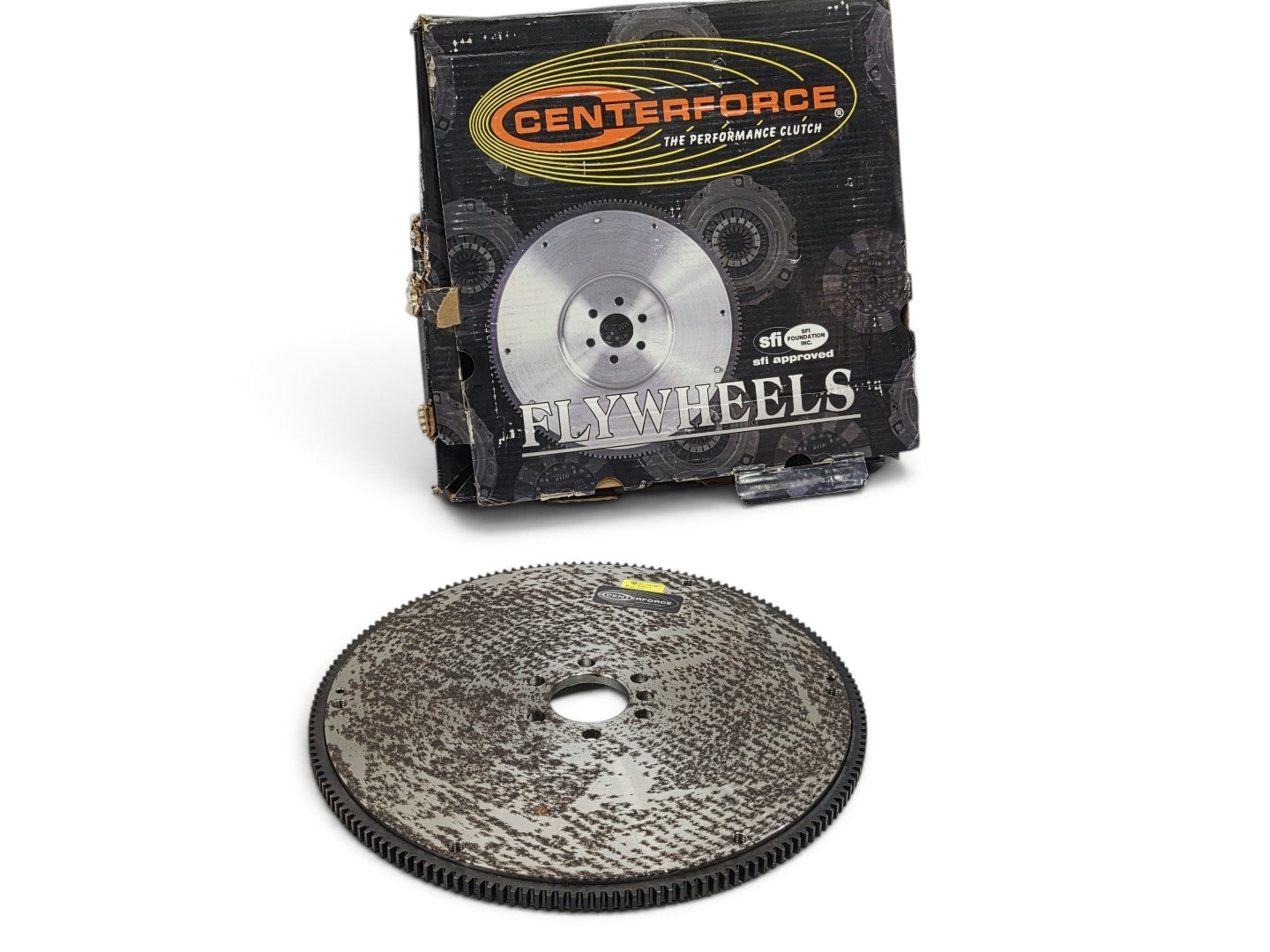 Send it Auto Parts Centerforce billet steel flywheel for LS engines with surface rust and original packaging
