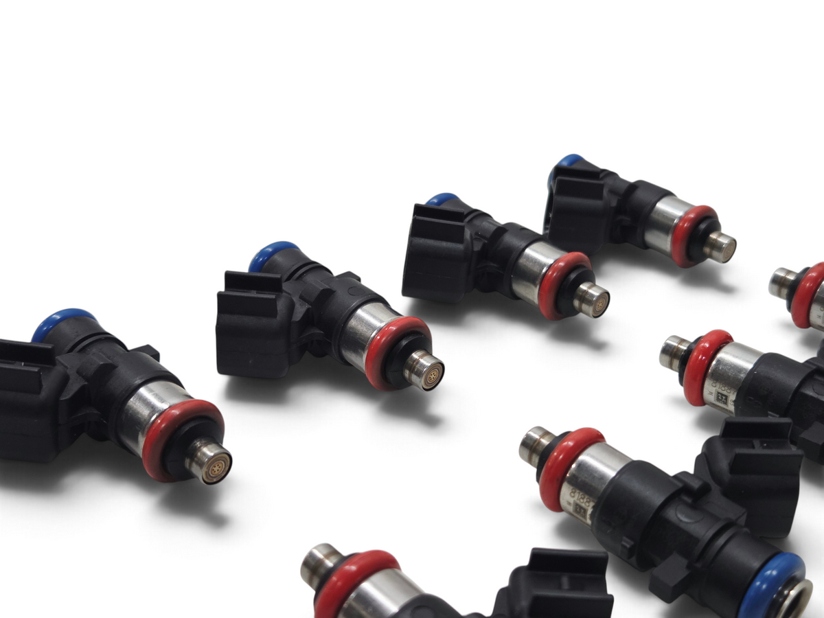 Send it Auto Parts set of 8 genuine Bosch 731cc fuel injectors with black bodies, red O-rings, and EV6 plugs