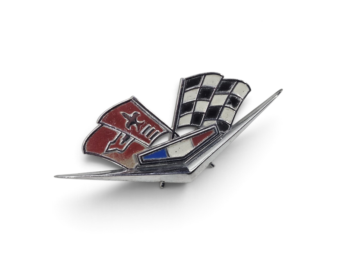 Send it Auto Parts OEM 1962-1963 C2 Corvette fender cross flags emblem in driver quality condition