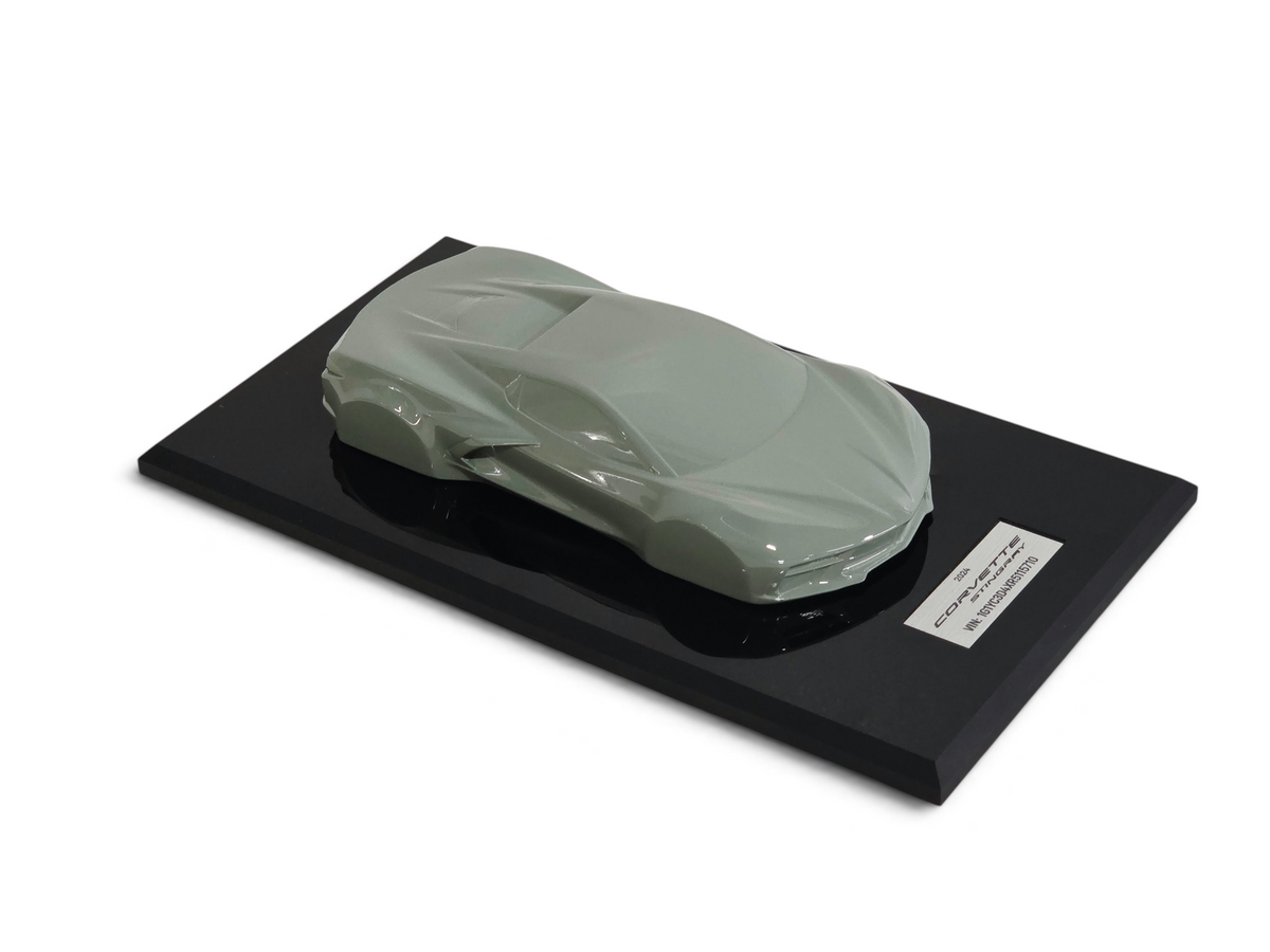 Send it Auto Parts 1:18 scale Cacti Green Corvette C8 speedshape model on a black display base