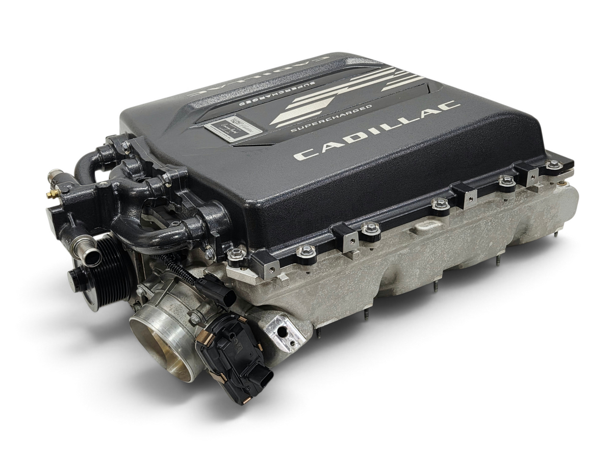 Send it Auto Parts OEM Cadillac Escalade V supercharger assembly for 6.2L V8 engines, new takeoff condition.