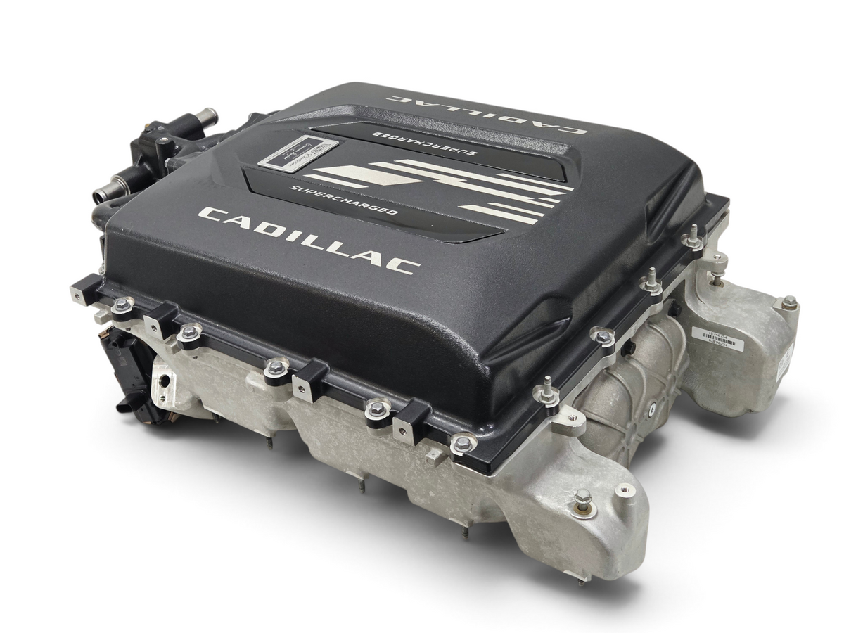Send it Auto Parts OEM Cadillac Escalade V supercharger assembly for 6.2L V8 engine, new takeoff condition.
