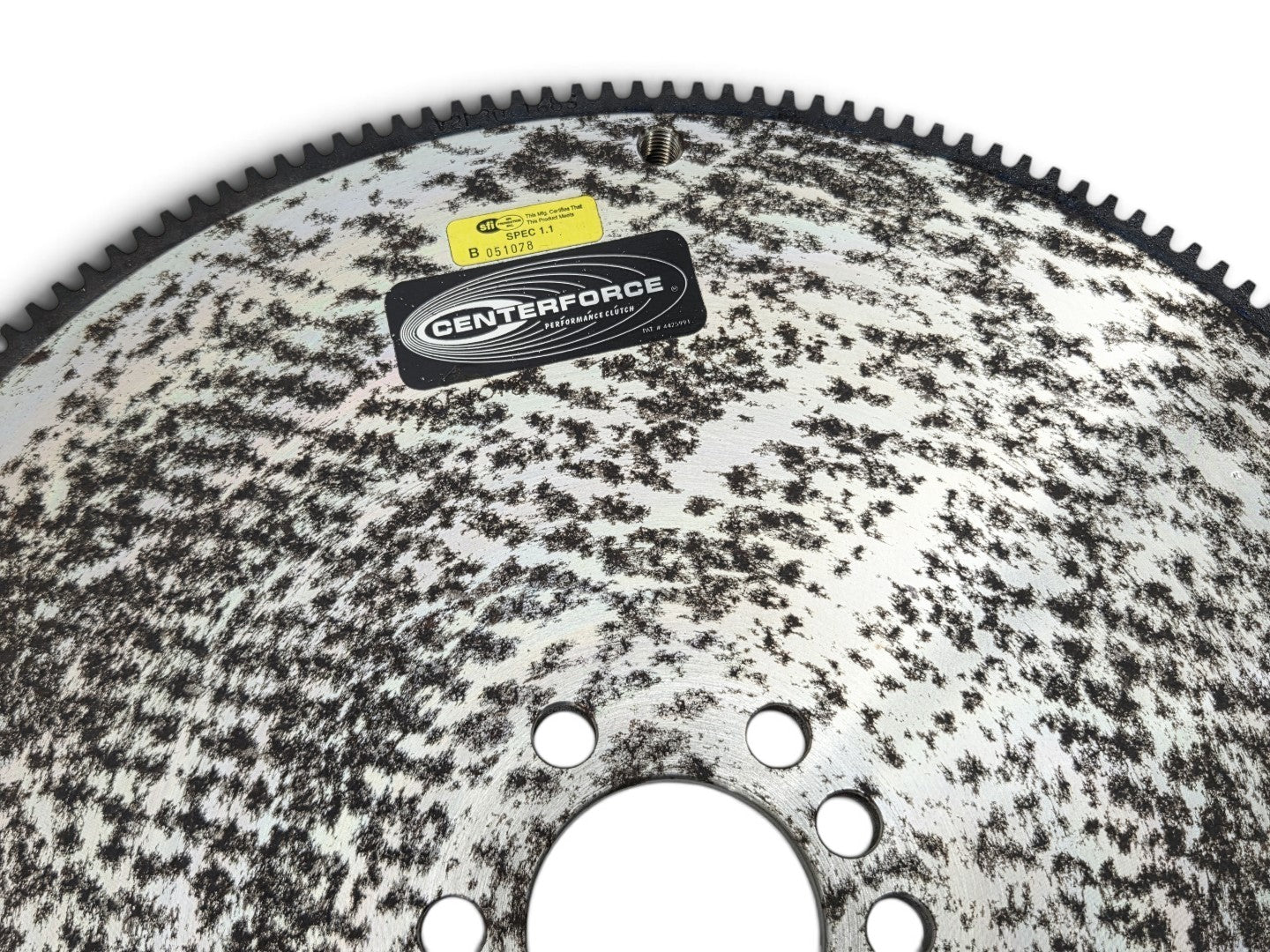 Send it Auto Parts Centerforce billet steel flywheel for LS engines with visible surface rust on the metal surface.
