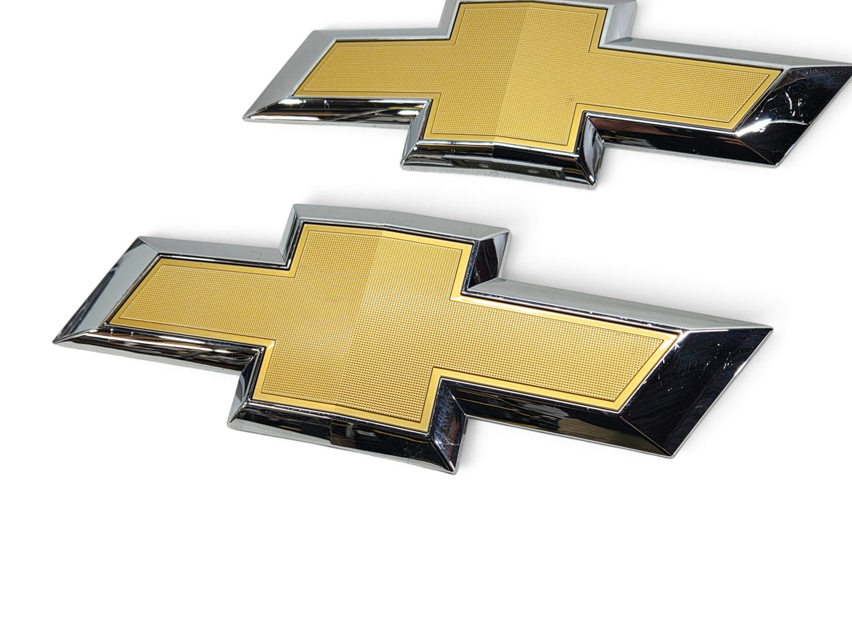 Send it Auto Parts gold and chrome Chevrolet bowtie front grille emblems for 2019-2021 Silverado 1500 trucks
