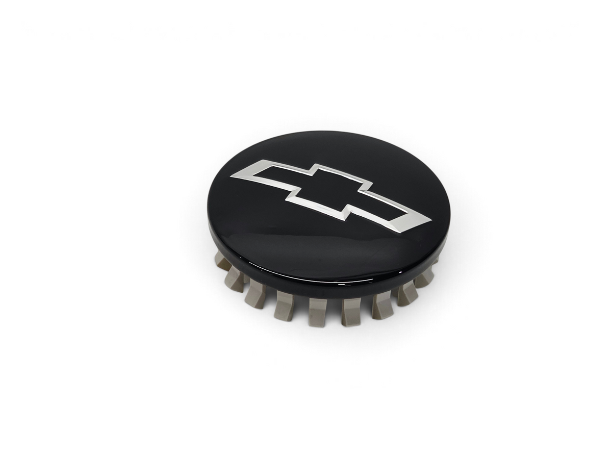 Send it Auto Parts 3.25 inch black Chevy wheel center cap with silver bowtie emblem