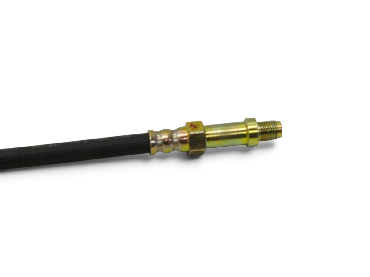 Send it Auto Parts black rubber brake hose for 1953-1962 Chevy Corvette C1 with gold zinc plated metal fitting