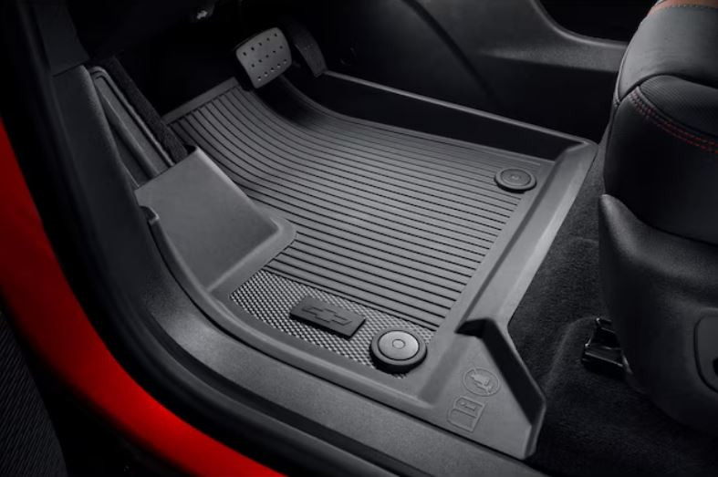 Send it Auto Parts jet black all-weather front floor liner for 2024-2027 Chevy Traverse with Bowtie logo