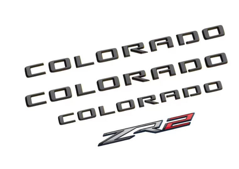 Send it Auto Parts black Colorado emblem kit and ZR2 badge for 2023-2025 Chevrolet Colorado trucks